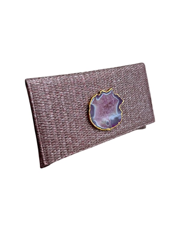 Pochette en jute nude avec broche en pierre 2