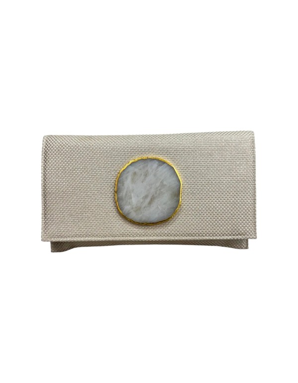 Portefeuille en jute brut avec pierre décorative et chaîne