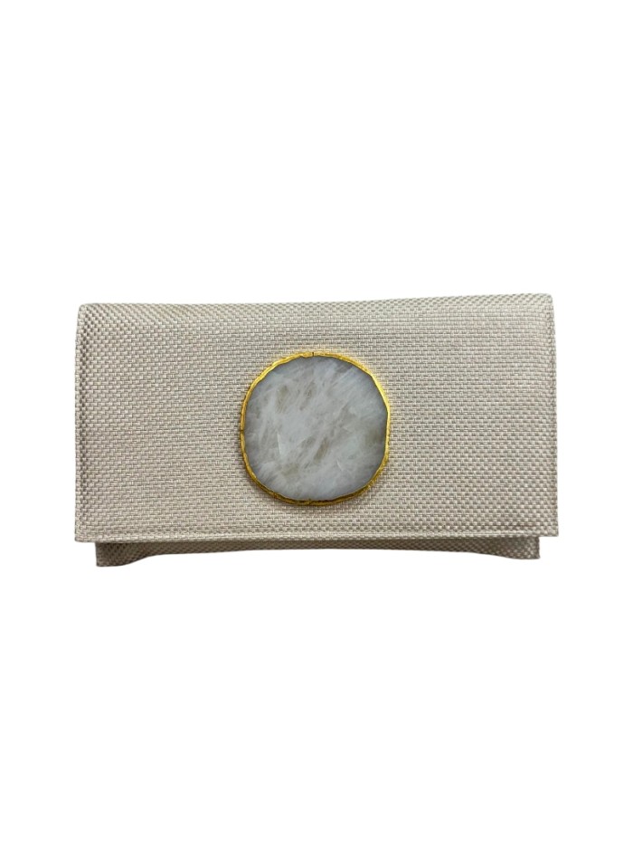 Raw jute handbag with decorative stone and chain