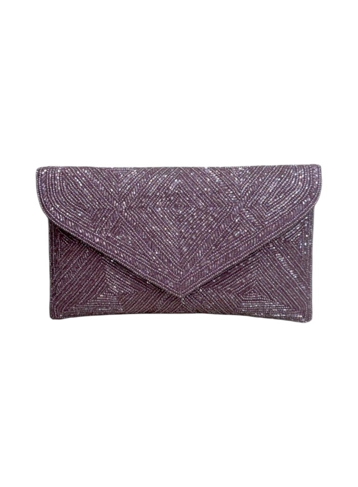 Bolso de fiesta rectangular con piedras en strass malva