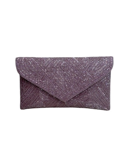 Rectangular party bag with mauve rhinestones