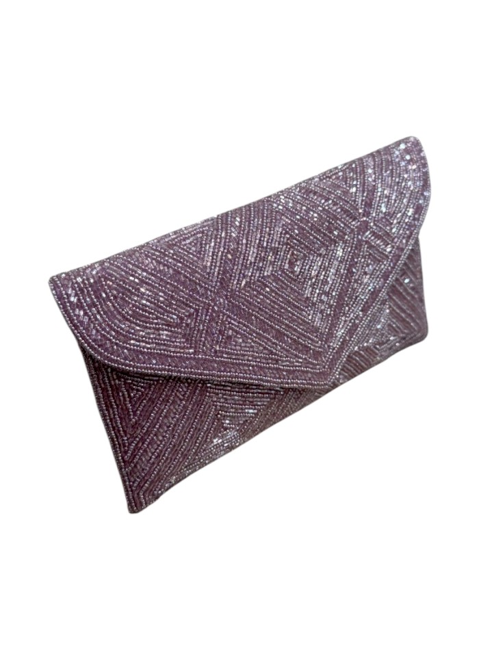 Bolso de fiesta rectangular con piedras en strass malva para eventos especiales