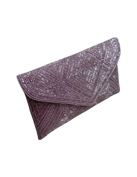 Bolso de fiesta rectangular con piedras en strass malva para eventos especiales