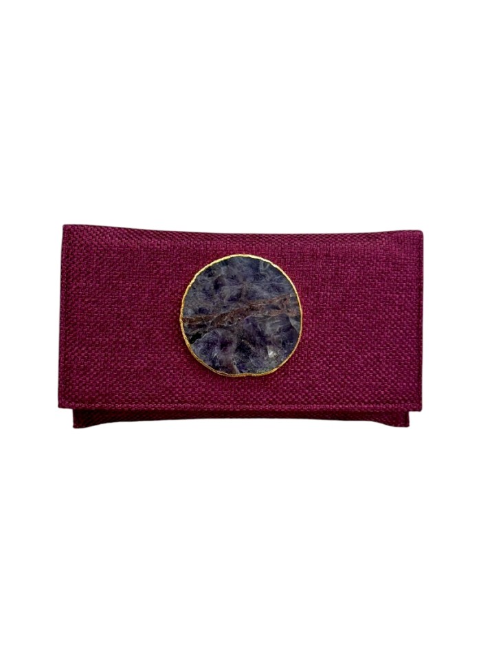 Sac à main en toile de jute bourguignonne avec broche en pierre