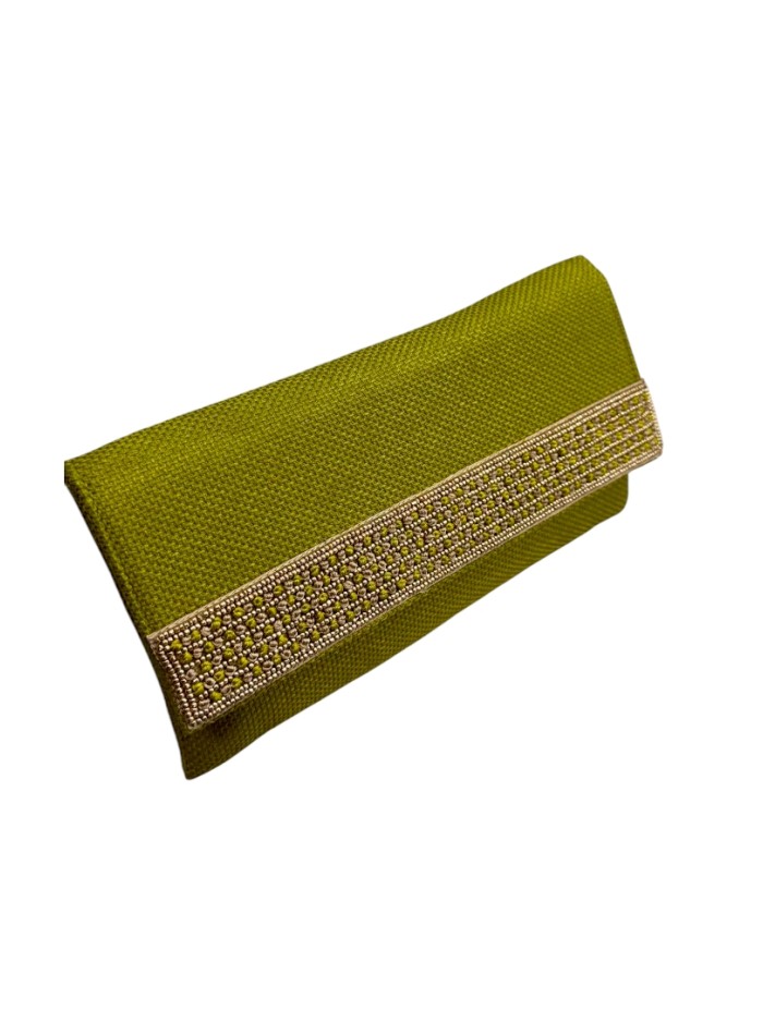 Portefeuille en jute olive avec pierres et...