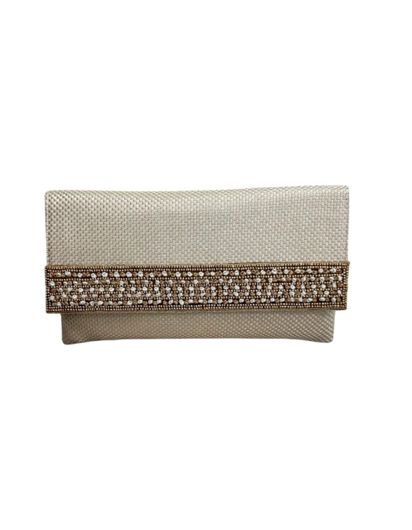 Raw jute handbag with stones and golden chain