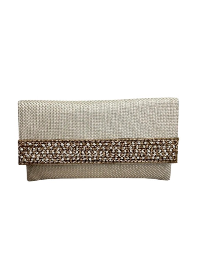Portefeuille en jute brut avec pierres et chaîne dorée