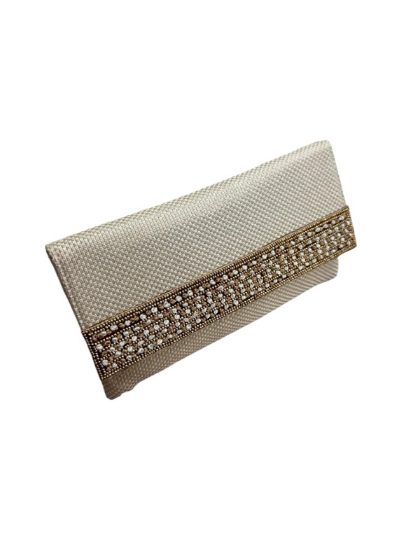 Raw jute handbag with stones and golden chain 2