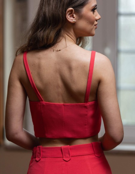 Crop top with thin straps and straight skirt guest outfit