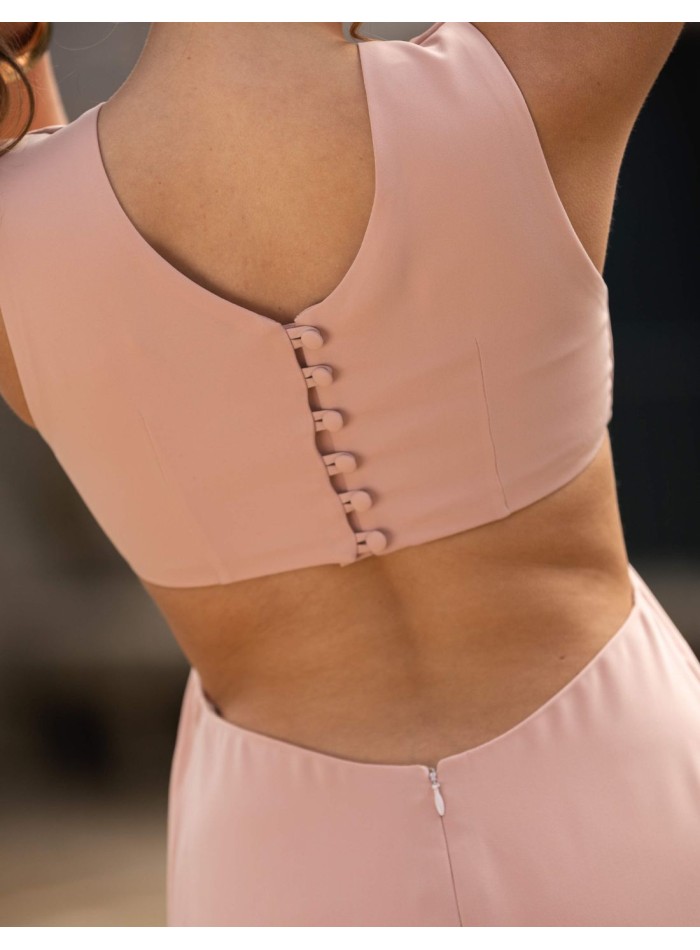 Long pink party dress with cut outs