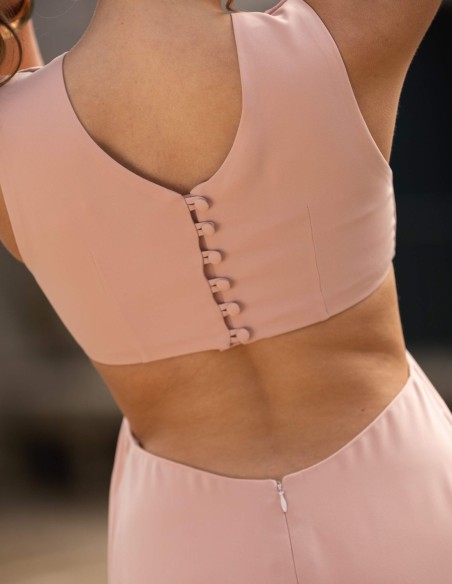 Long pink party dress with cut outs