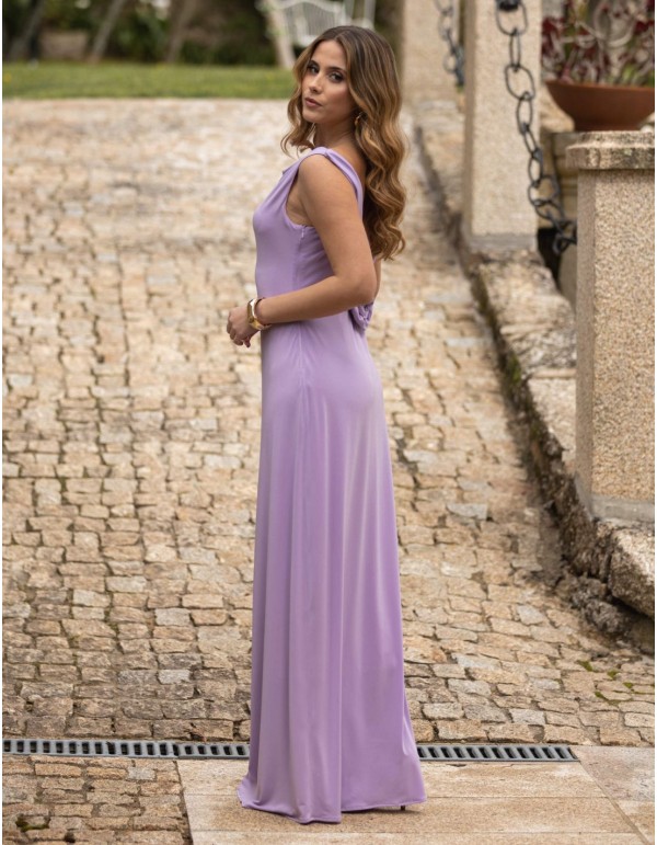 Lilac long party dress with open back 2