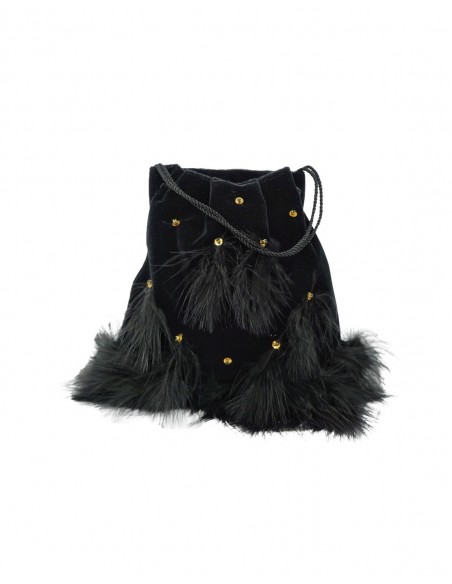 Black velvet handbag with feathers and sequins - Invitada Perfecta Cala by Lilian - 3
