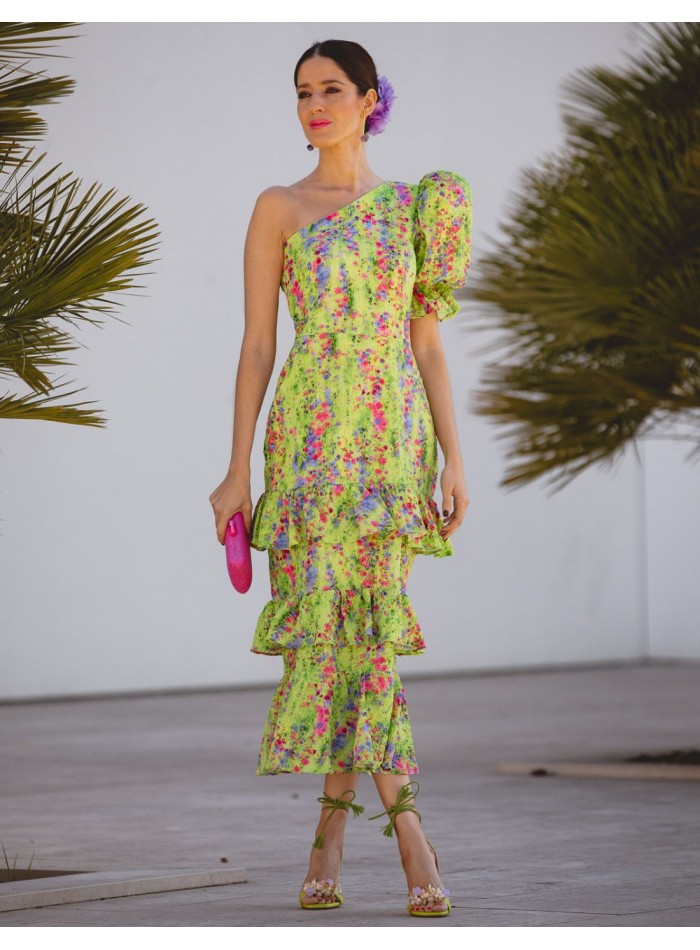 Robe d'invité asymétrique imprimée de fleurs...