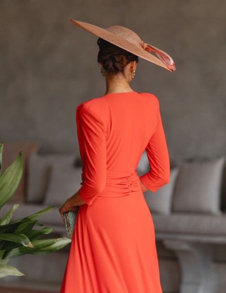 Robe midi en maille mauve avec corsage drapé