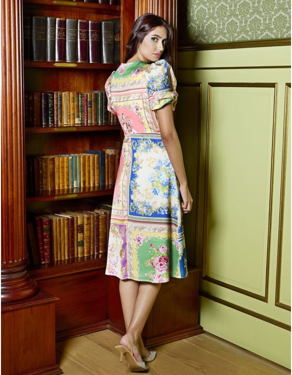 Robe midi à imprimé italien et manches courtes bouffantes 2