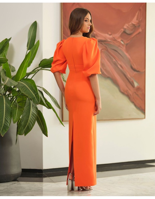 Vestido de invitada largo con mangas de farol 2