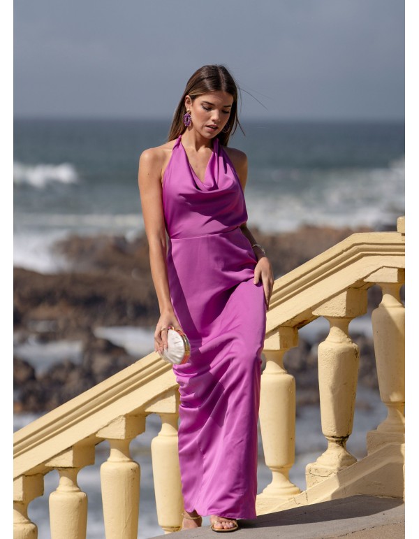 Robe longue d'invité mauve avec encolure licou drapée 2
