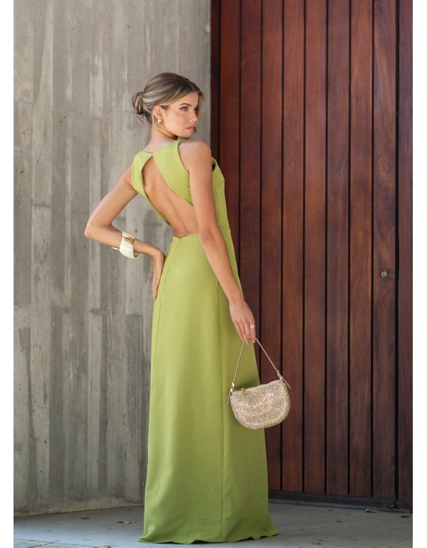 Robe longue vert citron avec dos ouvert 2