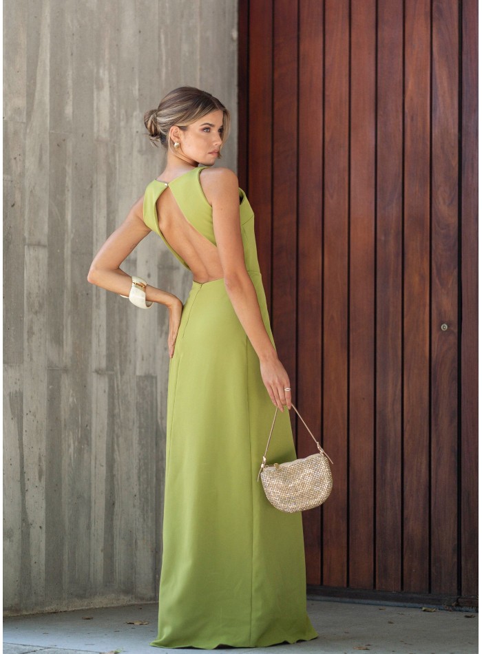 Lime green long dress with open back