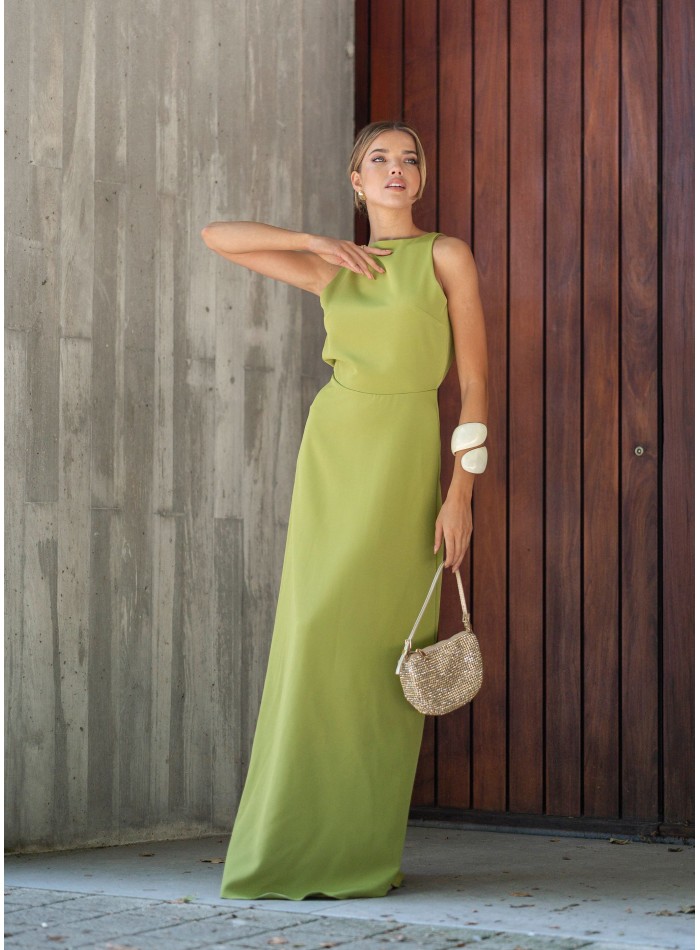 Lime green long dress with open back