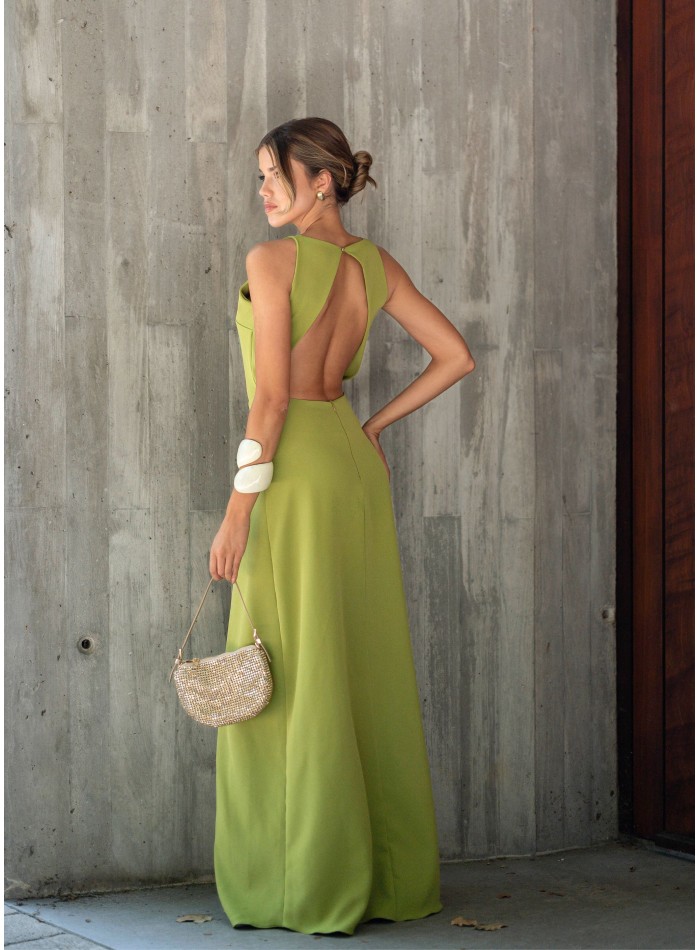 Lime green long dress with open back