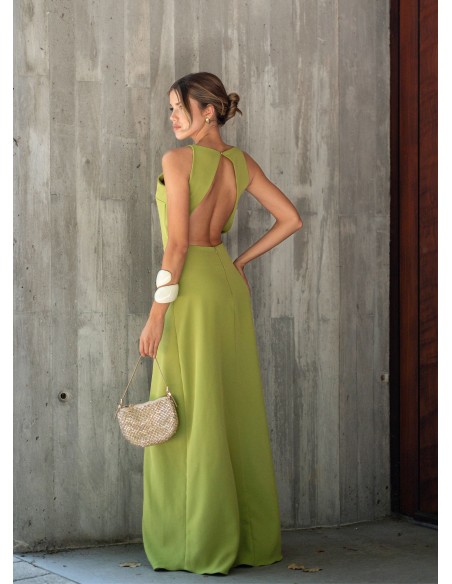 Lime green long dress with open back