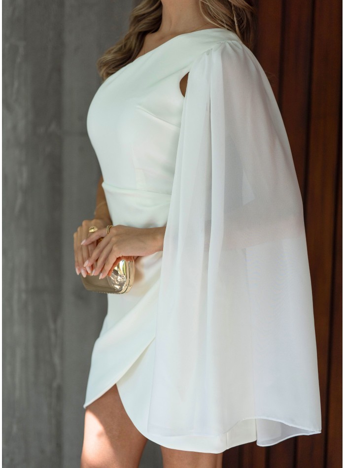 Short white dress with asymmetrical neckline...
