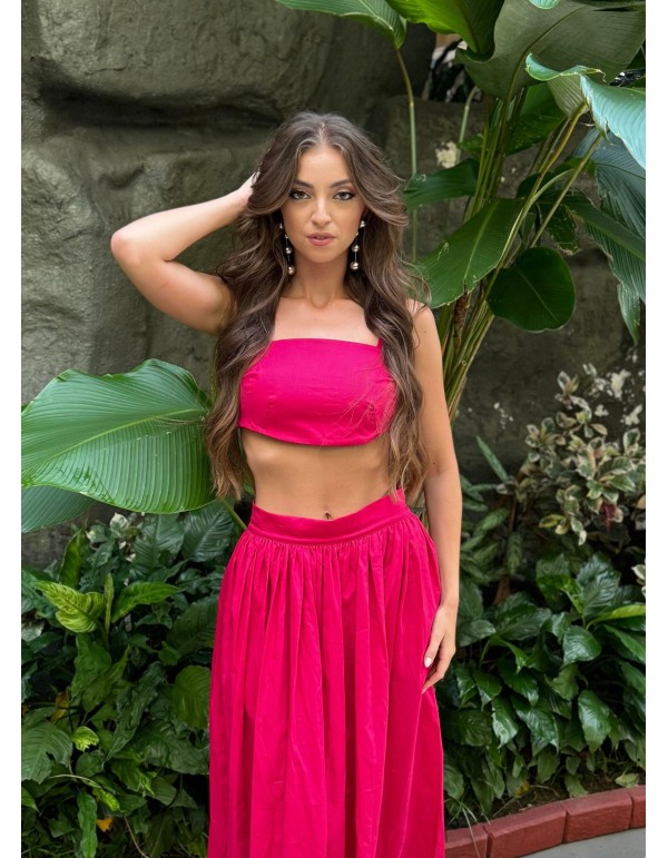 Jupe longue fuchsia avec poches 2