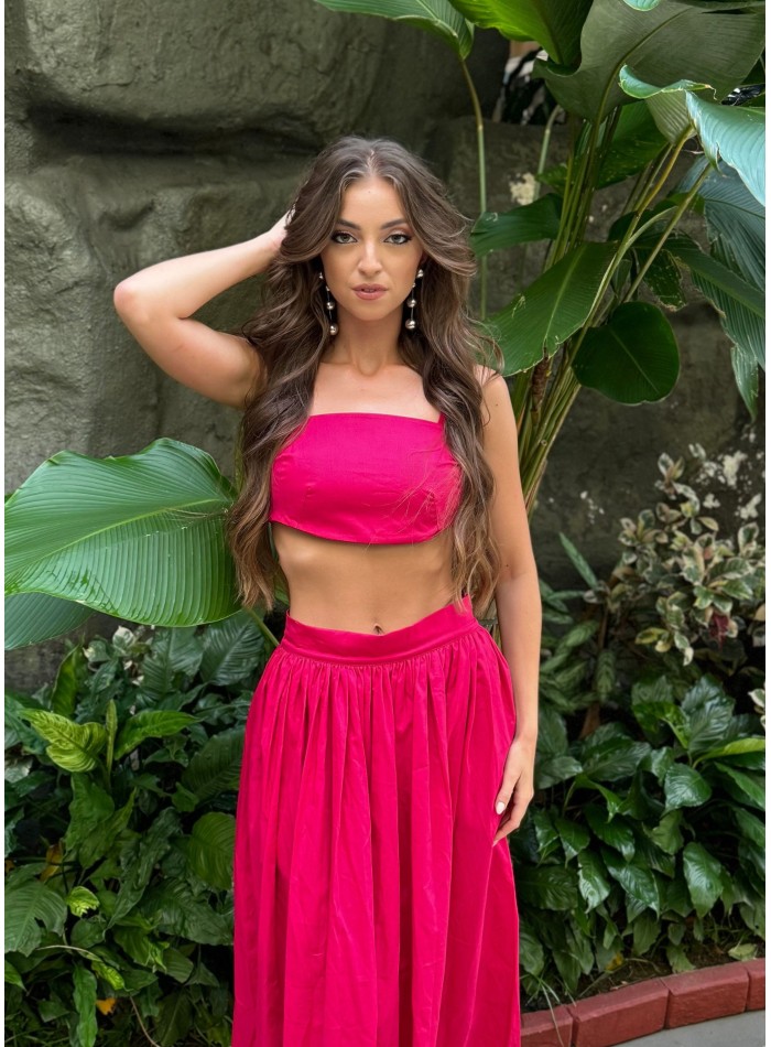 Jupe longue fuchsia avec poches