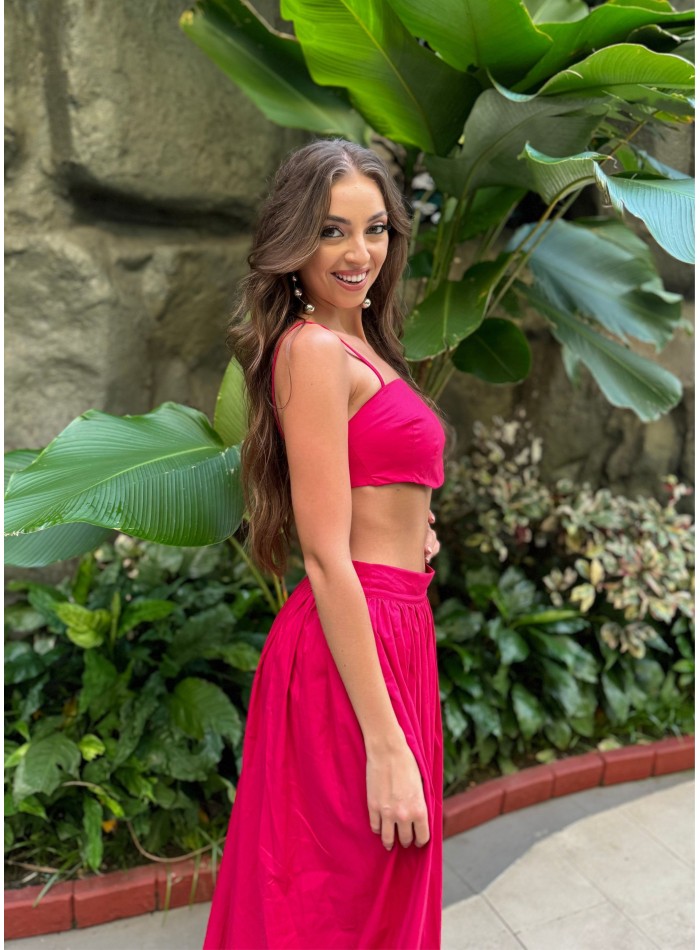 Fuchsia long skirt with pockets