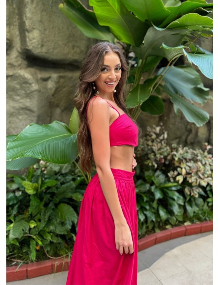 Falda larga fucsia con bolsillos para ocasiones especiales