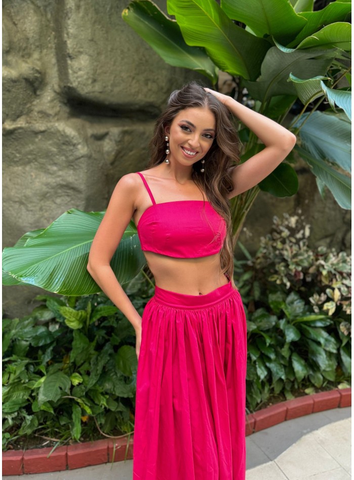 Jupe longue fuchsia avec poches