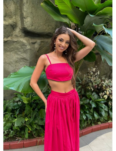 Fuchsia long skirt with pockets