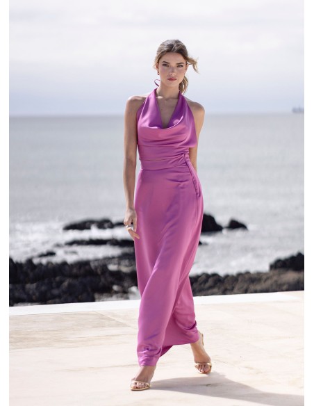 Satin pink midi party skirt