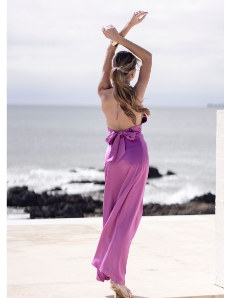 Jupe midi de fête en satin rose