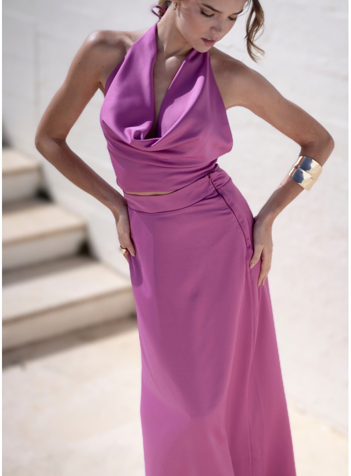 Satin pink midi party skirt