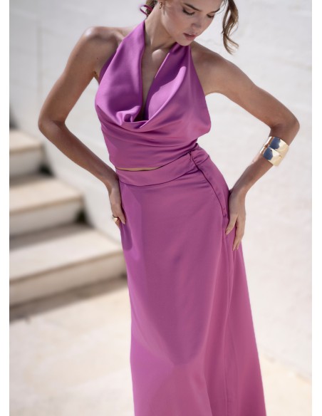 Jupe midi de fête en satin rose