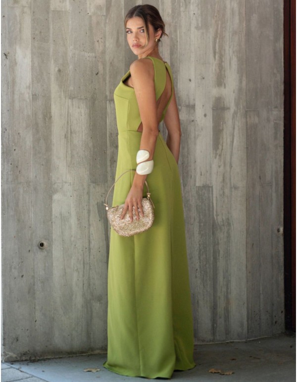 Robe longue vert citron avec dos ouvert
