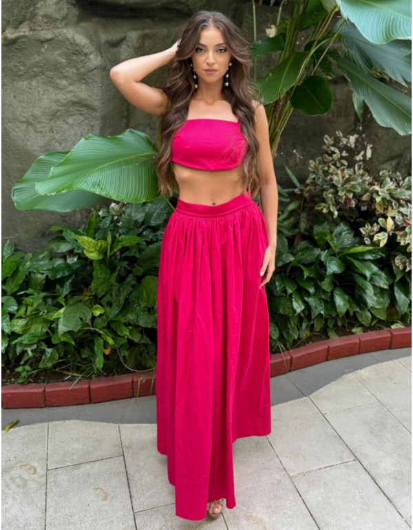 Jupe longue fuchsia avec poches