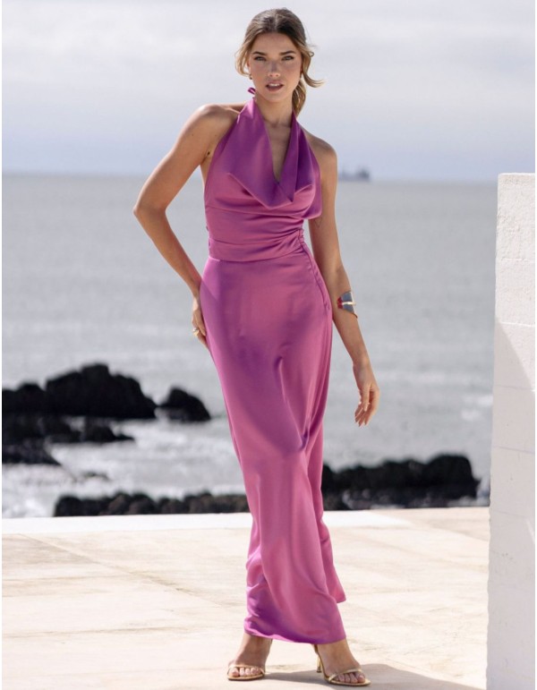 Jupe midi de fête en satin rose