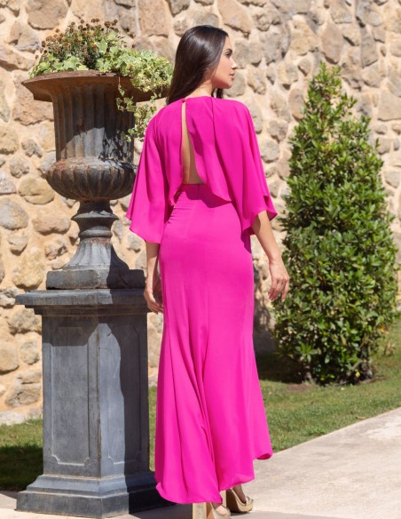 Long flowing guest dress with bat sleeves