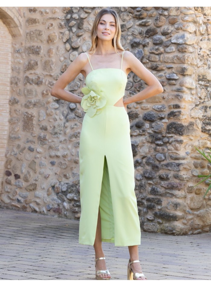 Robe de soirée midi avec appliqué floral et...