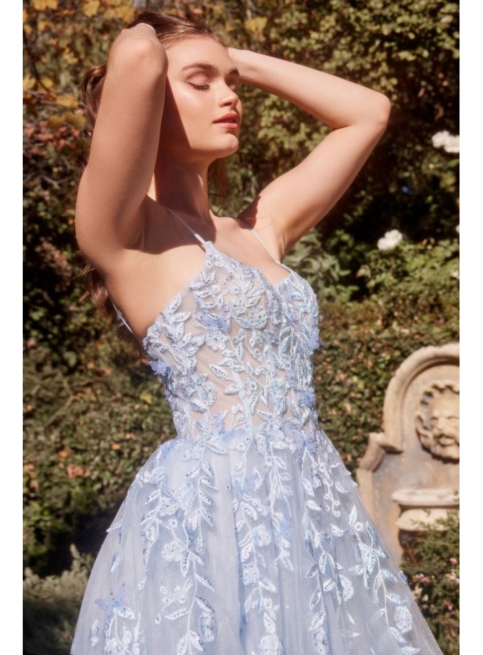 tulle long gown in baby blue
