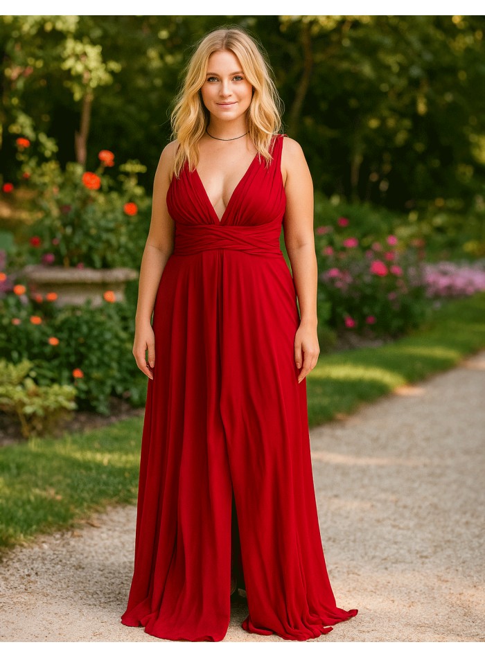 Robe de soirée longue avec décolleté en V à...