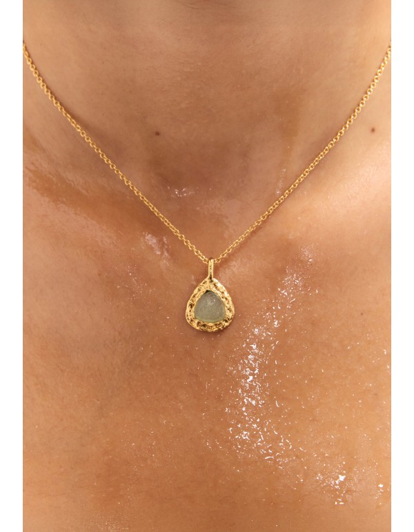 Long golden pendant with aquamarine stone 2