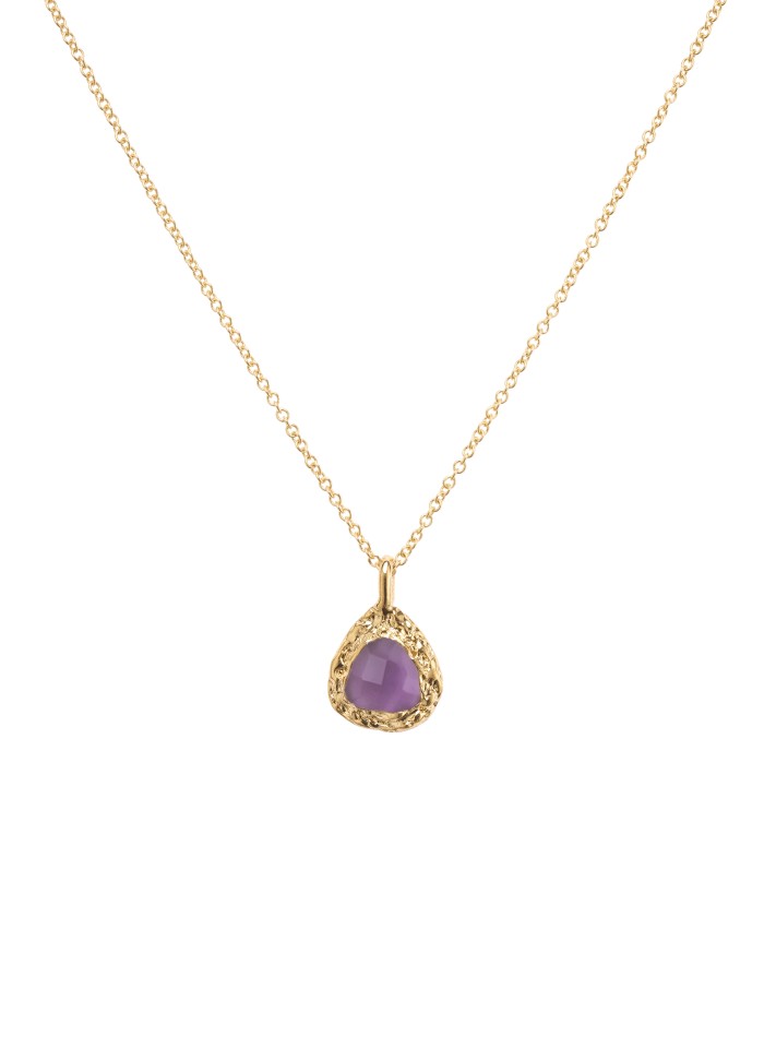 Long pendentif doré avec pierre d'améthyste
