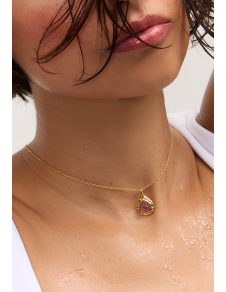 Long pendentif doré avec pierre d'améthyste