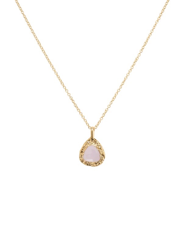 Colgante largo dorado con cuarzo rosa