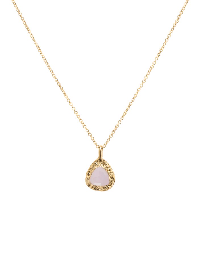 Long pendentif plaqué or avec quartz rose